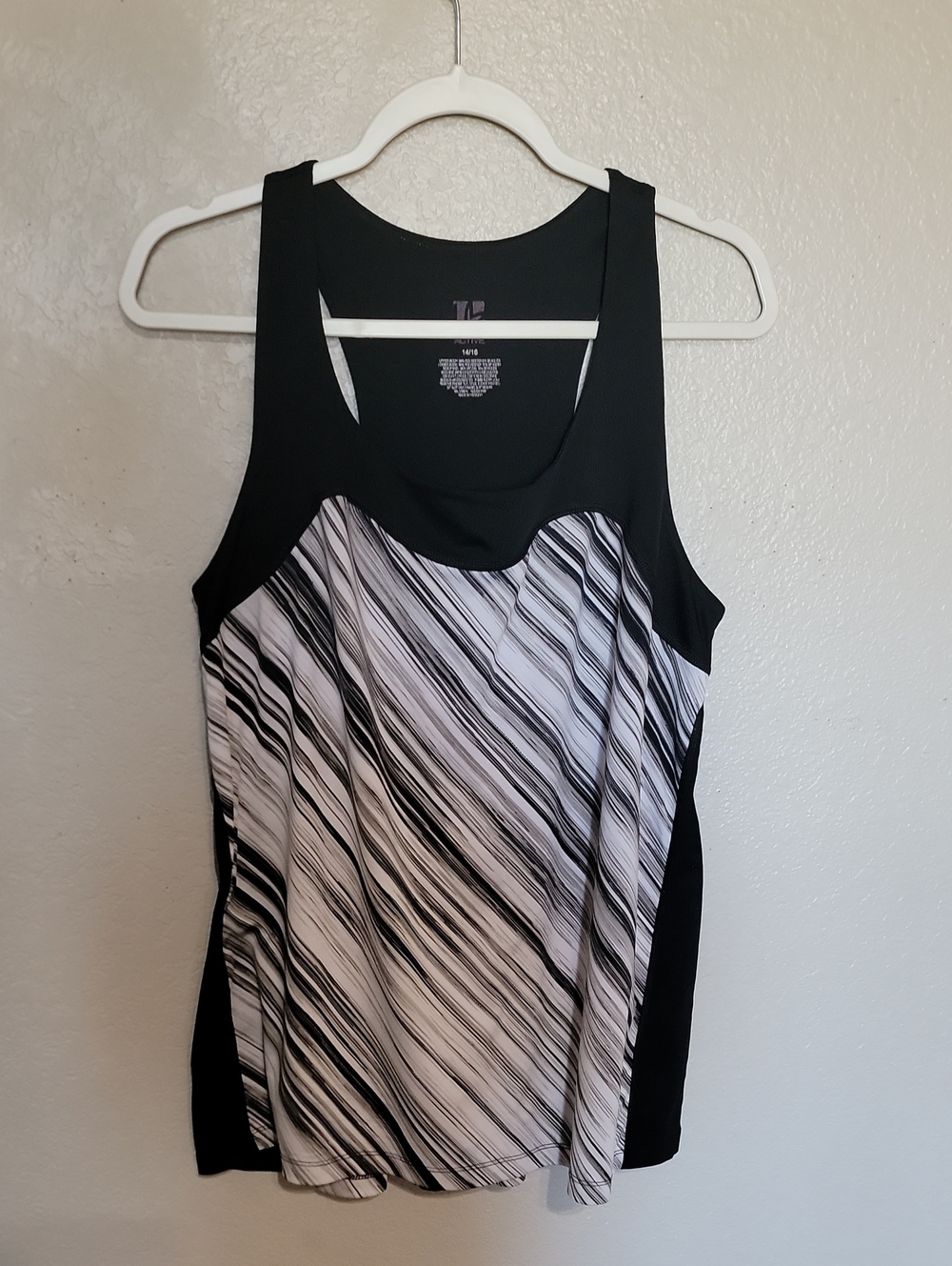 Lane Bryant Black Tank with Black and White Diagonal Stripe Front